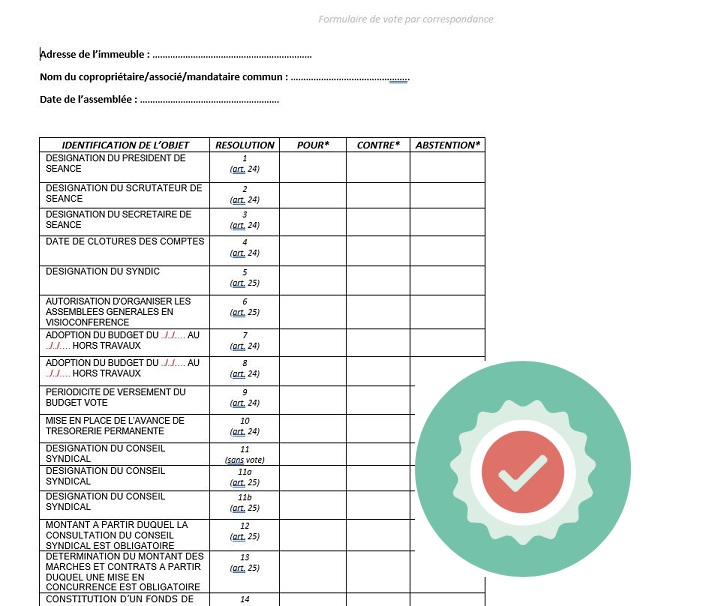 Préparer l&rsquo;AG : Tableau de vote par correspondance